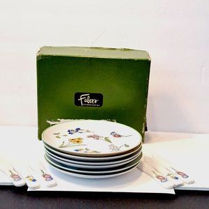 Taste Setter By Sigma Set of 6 Bread/Cheese/Fruit Plates w/ Spreaders Floral